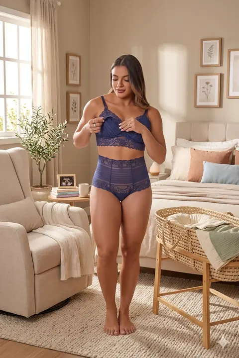 Gestante vestindo peça da linha maternidade Mondress
